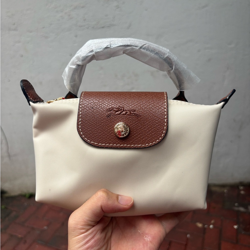 Longchamp Cream and Brown Mini Top-Handle Bag